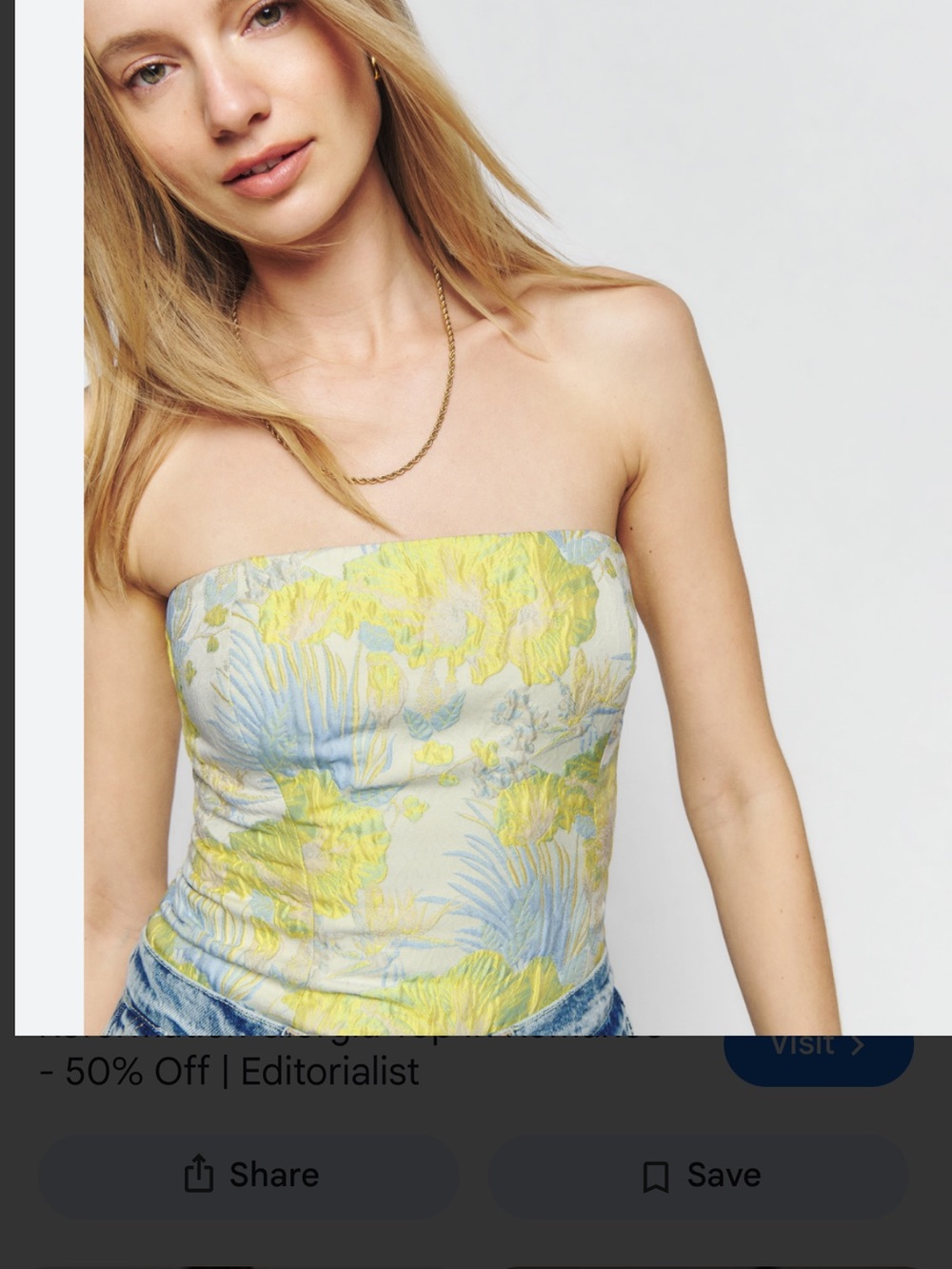 Reformation Yellow, Light Blue and Cream Smocked Bustier Top